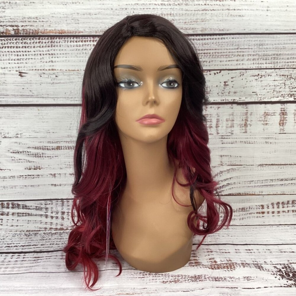 CT137 #TX/Redwine Womens Long Wavy Wig Classic Cap Adjustable Synthetic